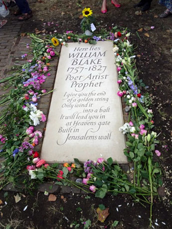 Dedication for William Blake’s grave, 2018. Photo copyright Mike Paterson at londonhistorians.org. Used with kind permission.